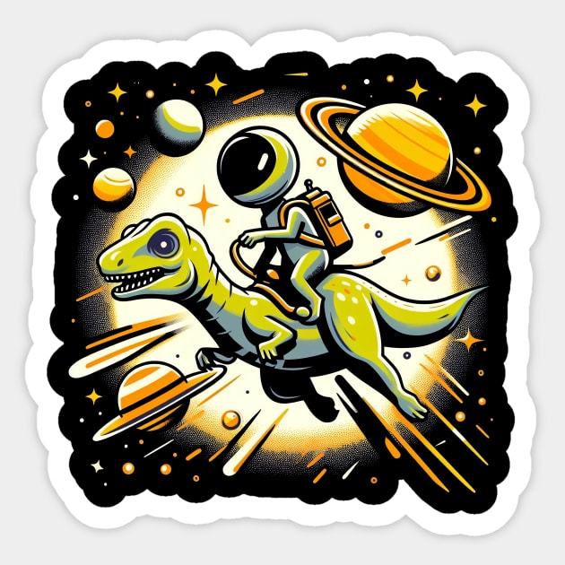 T Rex in Outer Space Kid Alien Riding T Rex Dinosaur Sticker by cyryley